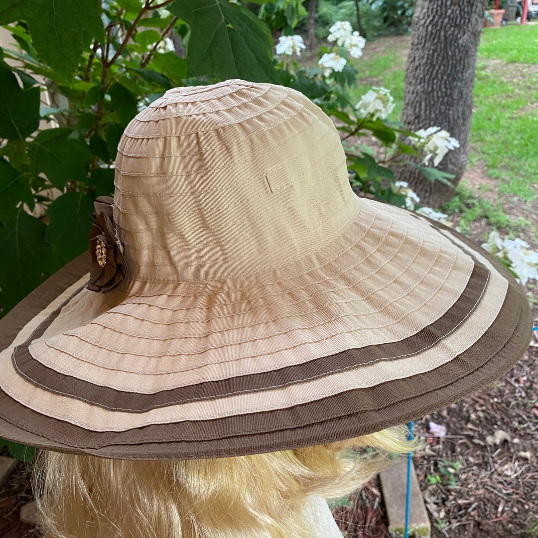 Sun Hat Brown and Tan Floppy Large Brim Hat Embellished With  display picture 1