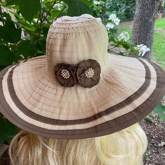 Sun Hat Brown and Tan Floppy Large Brim Hat Embellished With  display picture 3