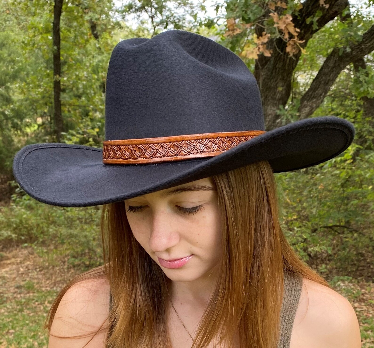 Black Felt Cowboy Hat One a Kind Designer With Brown Hand Etsy