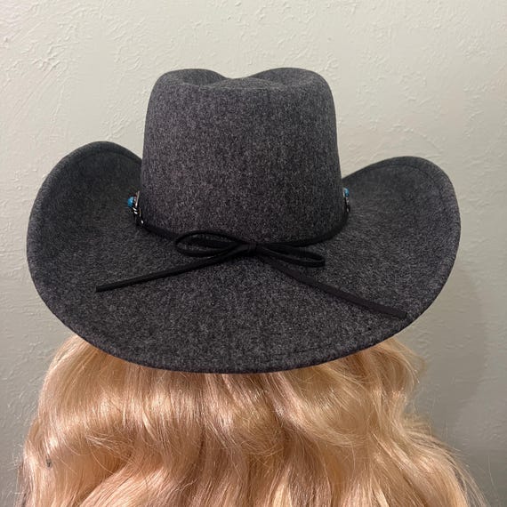 Western Hat Dark Grey Felt With Chain Hat Band With Silver  display picture 1
