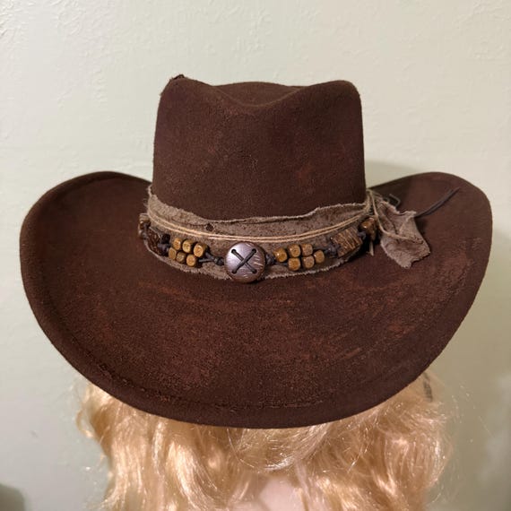 Antiqued Brown Cowboy Hat With a Unique Brown Fabric Hat  display picture 1