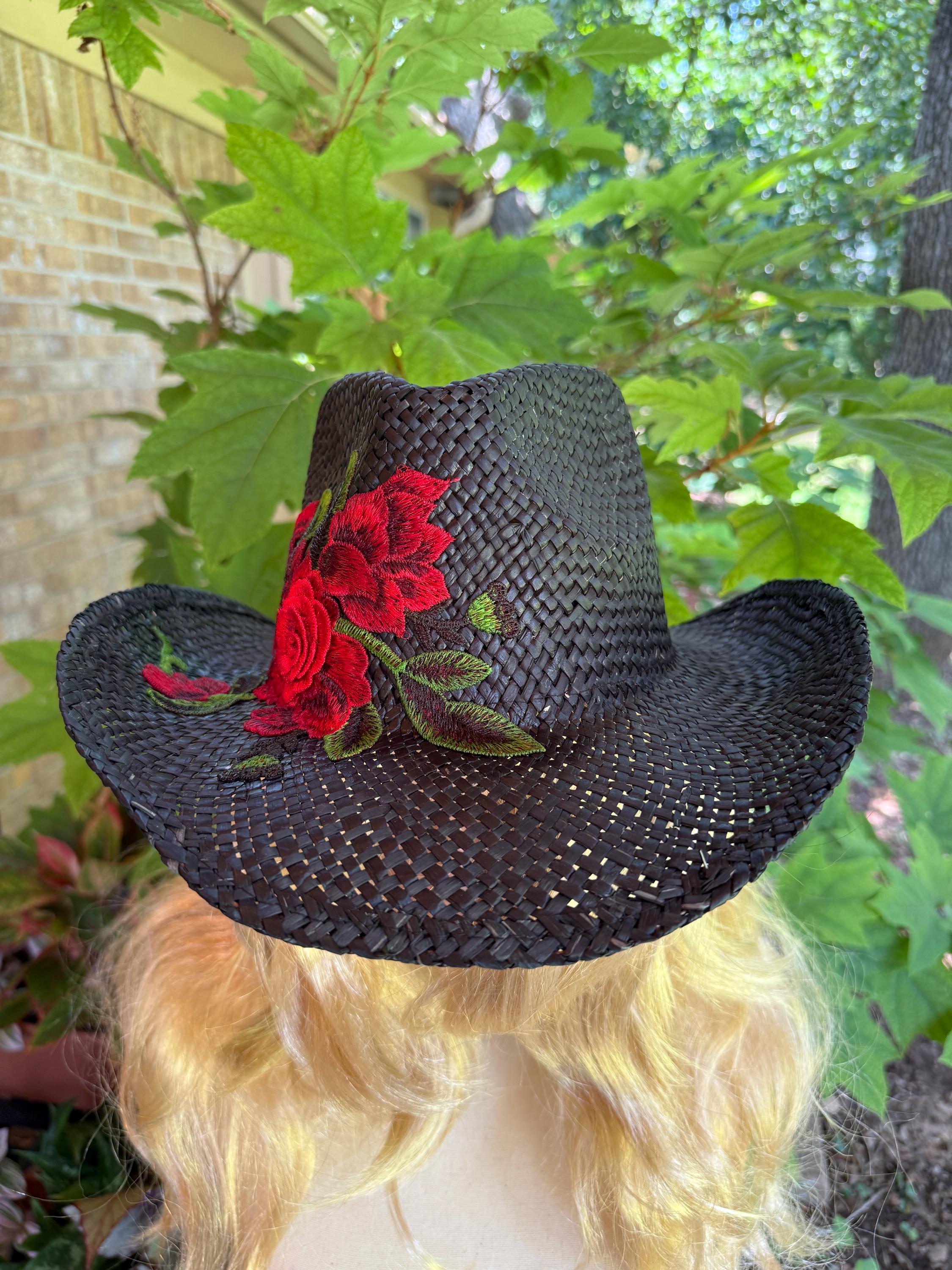 Customed Design Rose Straw Hat Peony Rose - Custom Burned Cowboy Hat | Honeybee Hat Co  main image 4