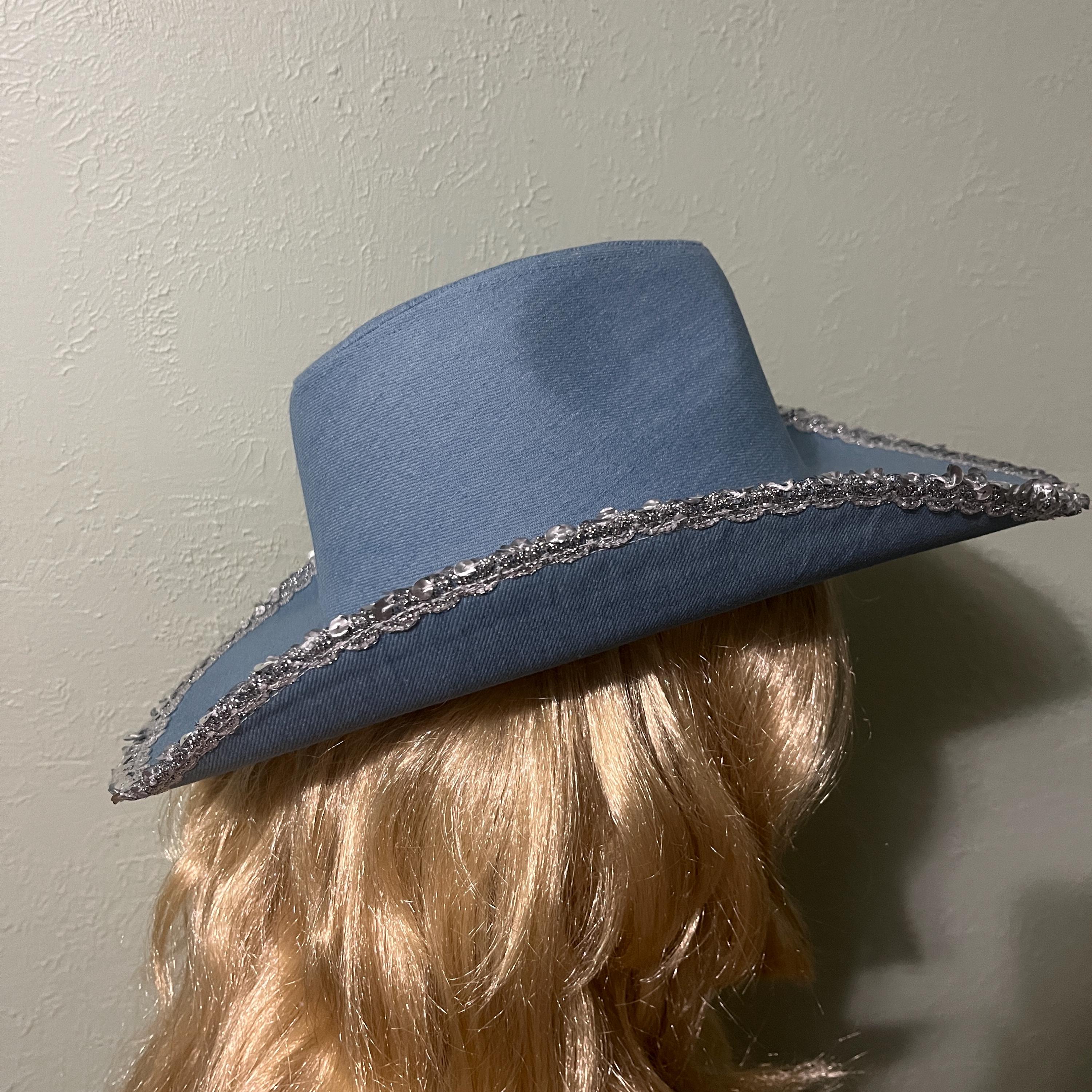 Western Cowboy Hat Denim Blue With Silver Accented Sequin  display picture 2