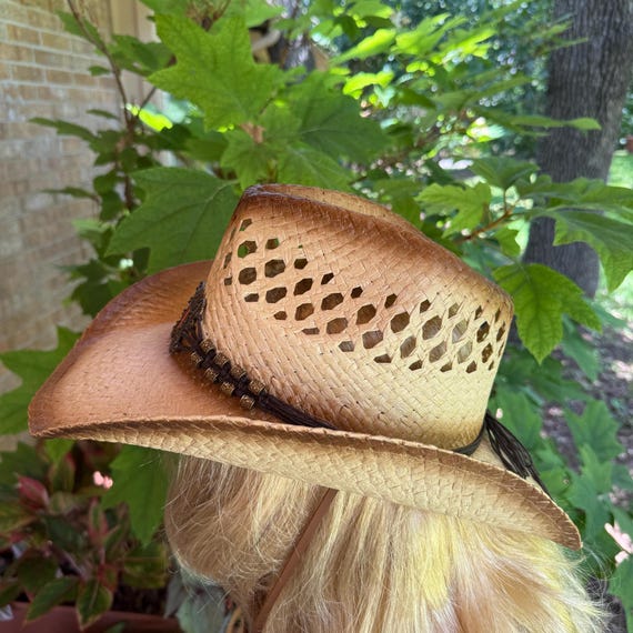 Brown Straw Cowboy / Western Hat Antiqued Look. Large Unique  display picture 3