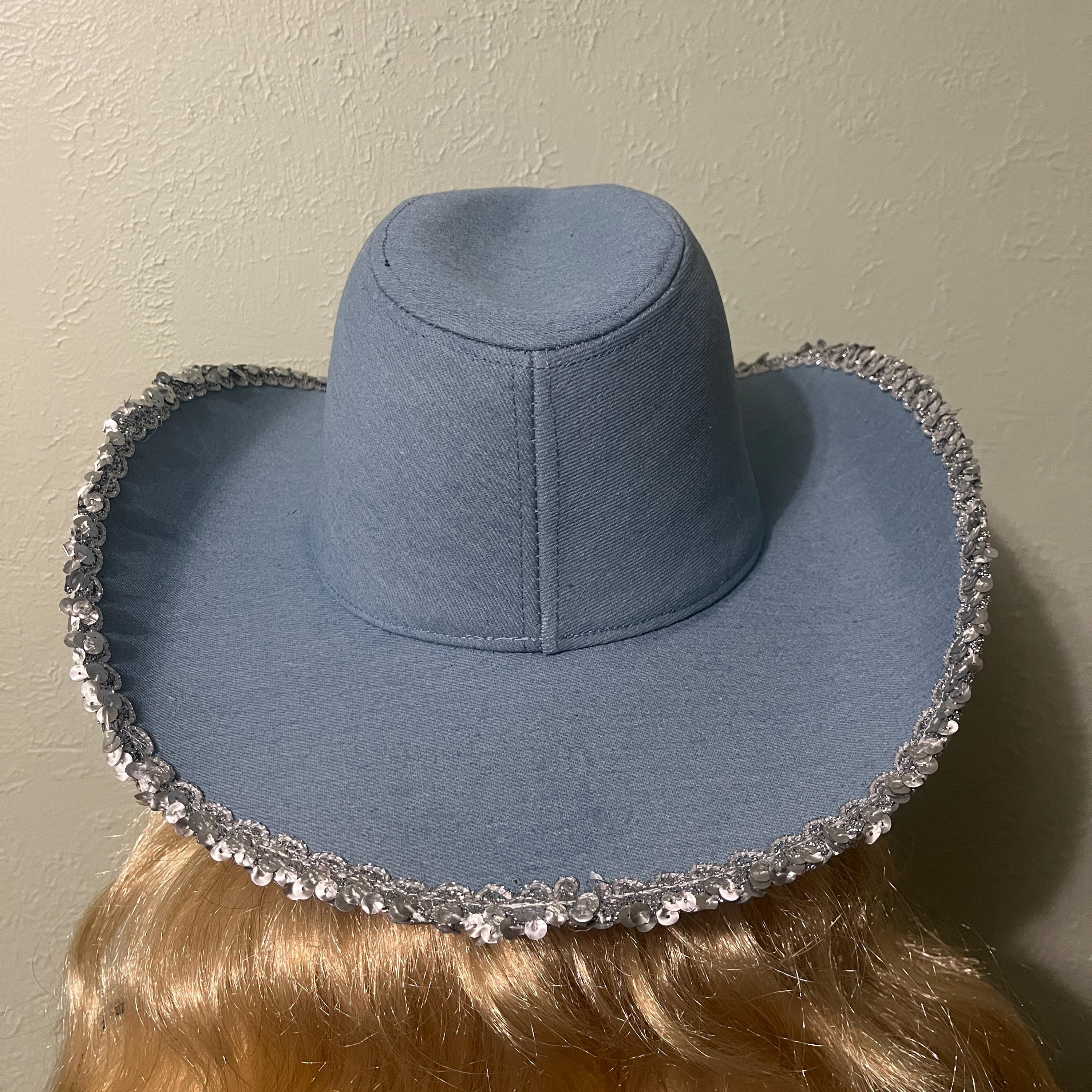 Western Cowboy Hat Denim Blue With Silver Accented Sequin  display picture 2