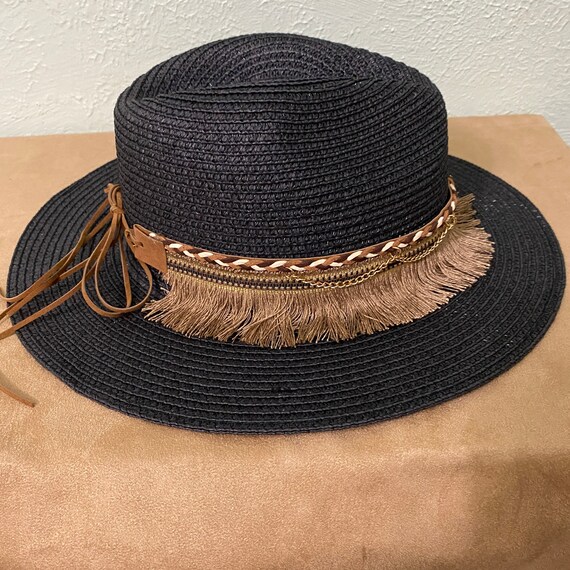 Black Vegan Leather Braided Chain Band Fedora Hat The Renaissance – Black Vegan Suede Cordobés Hat with Gold  main image 4