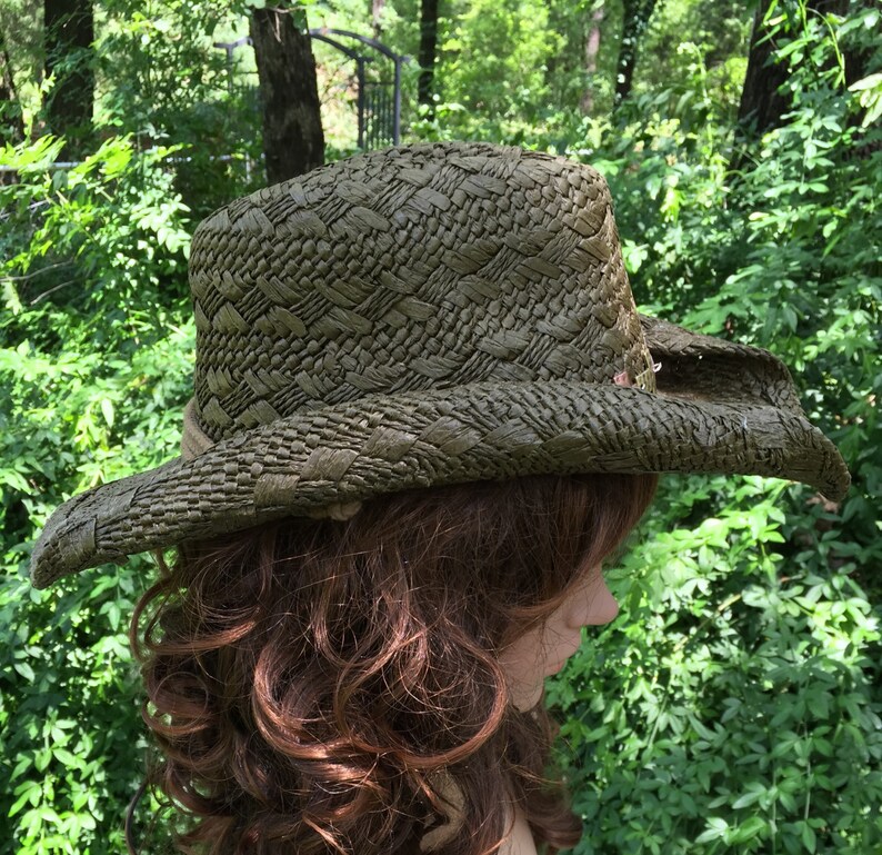 Brown Straw Cowboy Hat With Roll Brim and a Cross Hat Band of Etsy