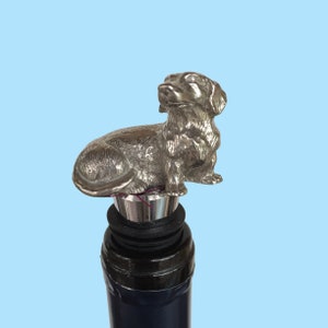 Dachshund Dog Wine Bottle Stopper.  The Pewter Figure is Cast with the Finest Jewelry Grade Pewter.  Cast and Made in Texas