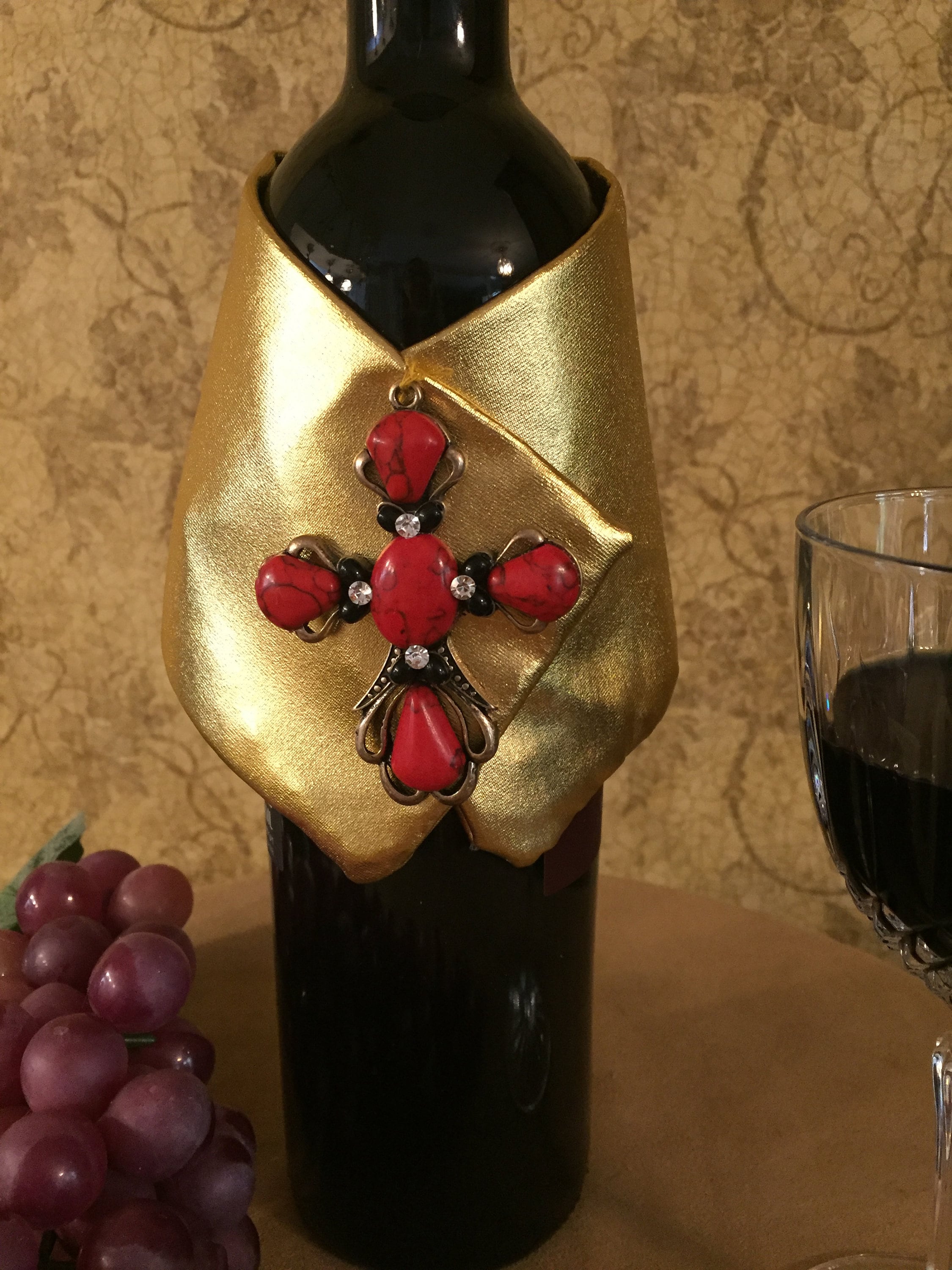 Wine Bottle Wrap/Cover/Cozy Made of Gold Lame with a Gold Etsy