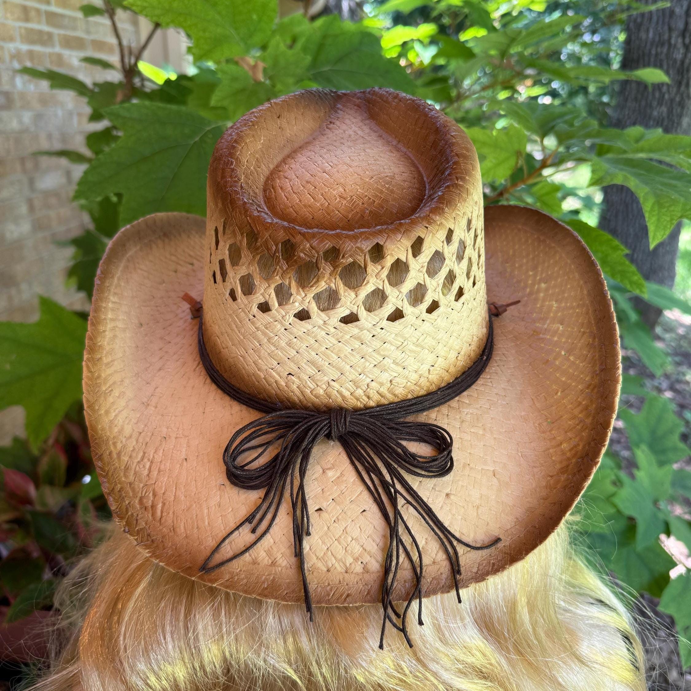 Brown Straw Cowboy / Western Hat Antiqued Look. Large Unique  display picture 2