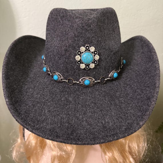 Western Hat Dark Grey Felt With Chain Hat Band With Silver  display picture 2