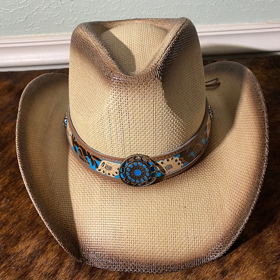 Straw Cowboy Hat with 3 Decorative Bands, One Size Fits Most Adults Amazon.com: Straw Cowboy Hat Western Cowgirl Hat with Four  main image 3