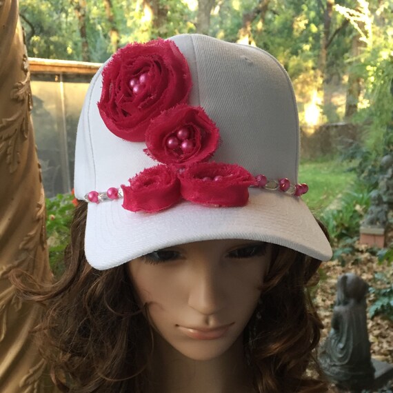 Ball Cap in White With Vintage Flowers and Bling - Etsy
