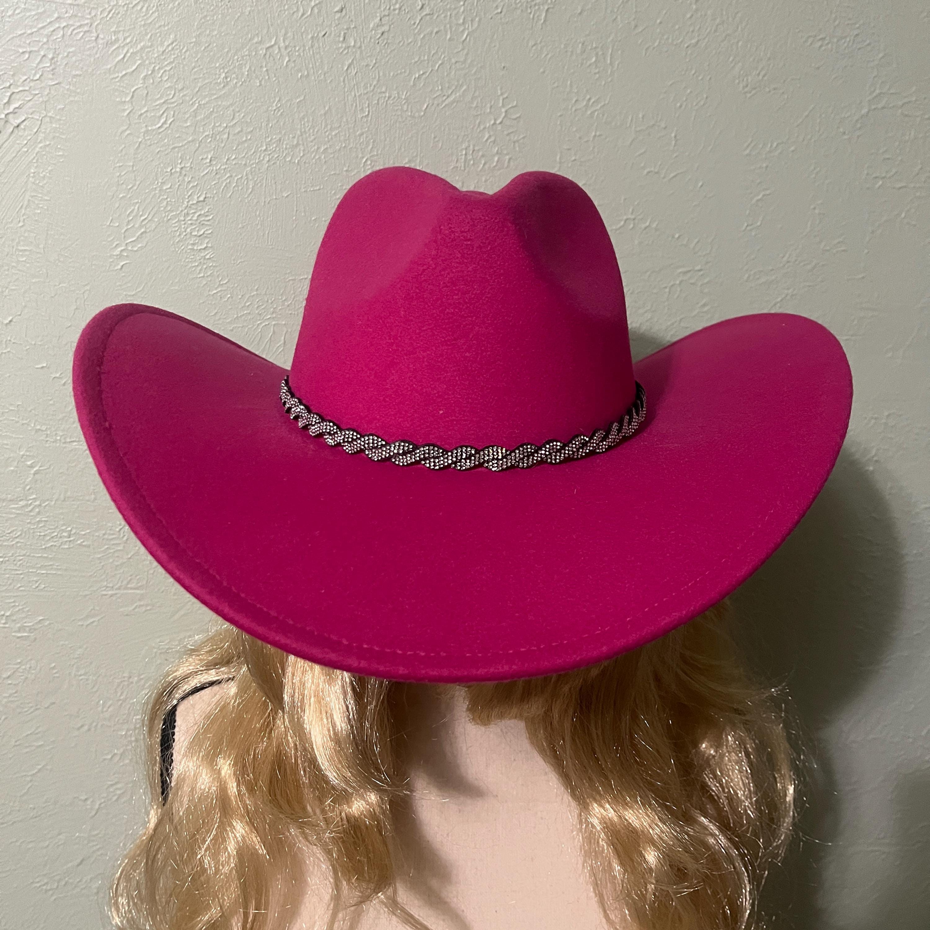 Western Hat Vibrant Pink Felt With Unique Band Accented With  display picture 3