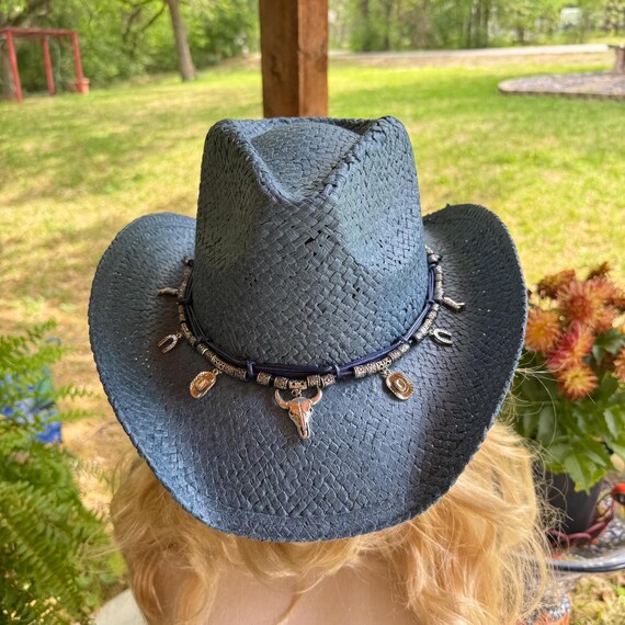 Straw Cowboy Hat Western Cowgirl Rancher Hat Unisex with Decorative Band Men main image 4