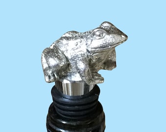 Frog Wine Bottle Stopper.  The Pewter Figure is Cast with the Finest Jewelry Grade Pewter.  Cast and Made in Texas