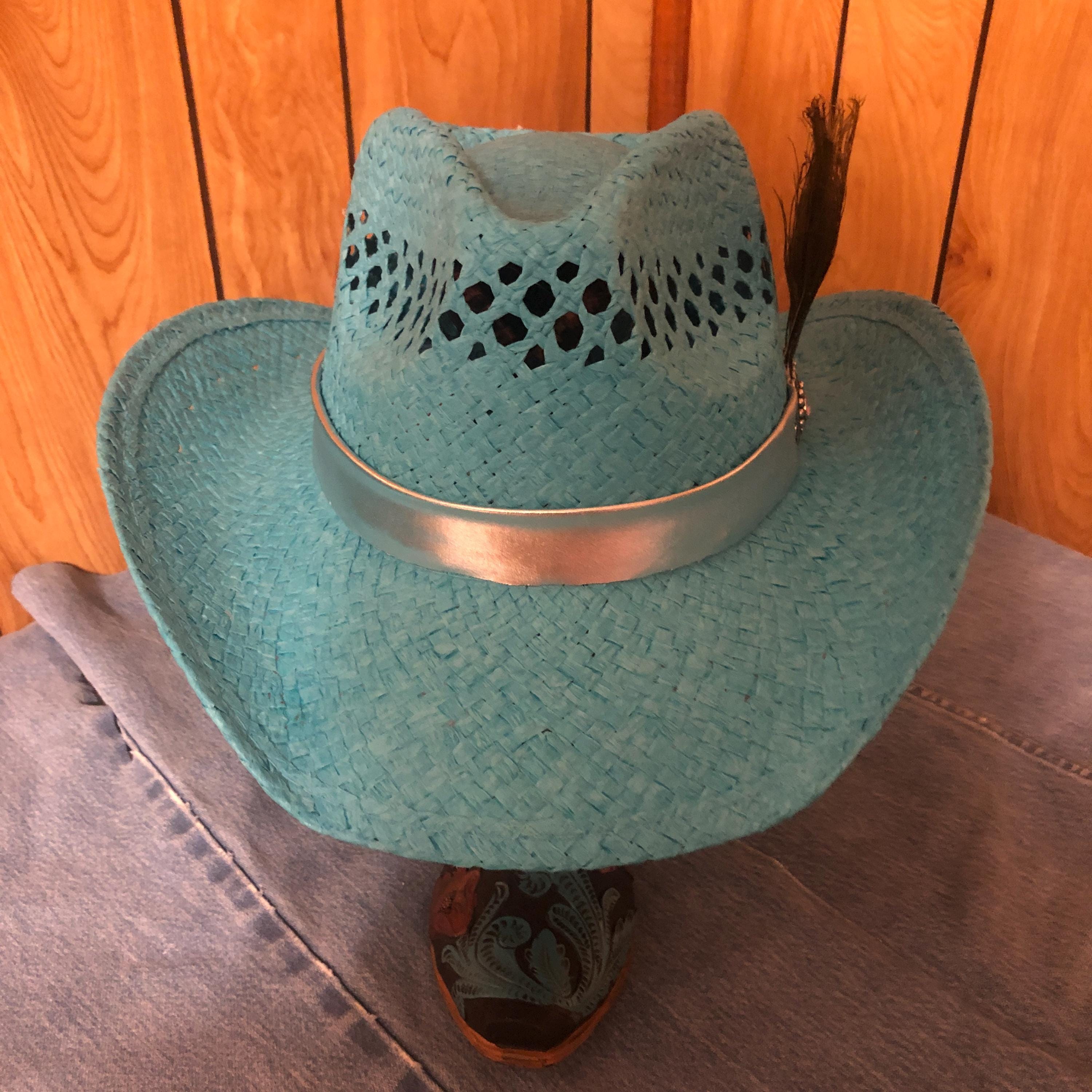 NWT Light Blue Silver Concho Band Western Cowgirl Cowboy Hat Wide Brim Festival Navajo Leather & Silver Concho Hat Band | Cowgirls & Indians main image 4