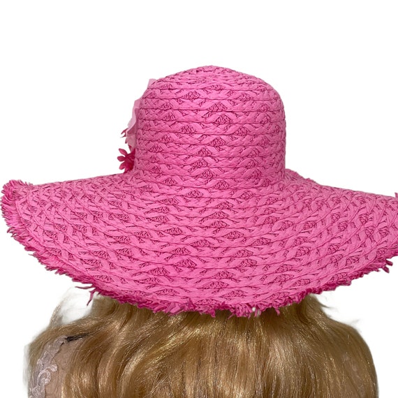 Wide-Brim Fashion Sun Hat in Pink with Contrast Edge Strawberry Print Straw Sun Hat: Frayed Edge Beach Hat - Etsy main image 4