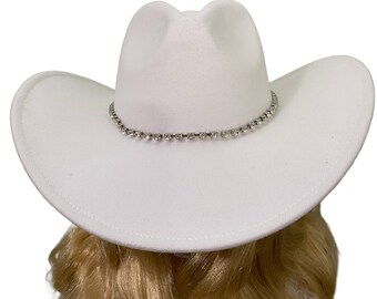 Western Hat Beautiful White Vegan Felt with Rhinestone Band.  This is truly a hat for the person who wants a unique look.