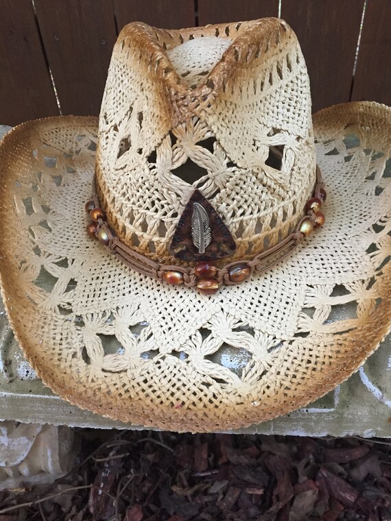 Brown and Tan Straw Cowboy Hat Vintage 