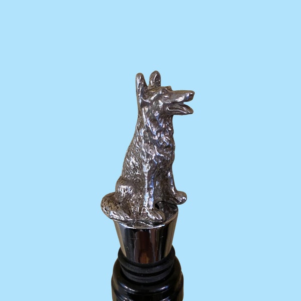 German Shepherd Wine Bottle Stopper.  The Pewter Figure is Cast with the Finest Jewelry Grade Pewter.  Cast and Made in Texas