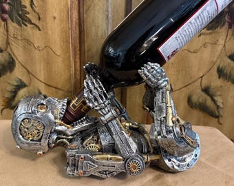 Halloween Robot Skeleton Punk Alien Wine Holder very Creative. Would be a beautiful decor for any bar or Halloween Decorations