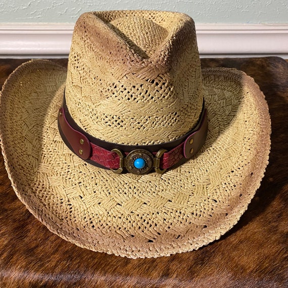 Brown Straw Cowboy Hat, Antiqued With Brown Hat Band  display picture 1