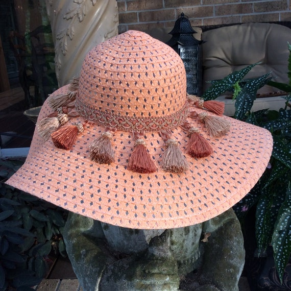 BOHO Style Orange Wide Brim Floppy Hat With Fun Orange and  display picture 1