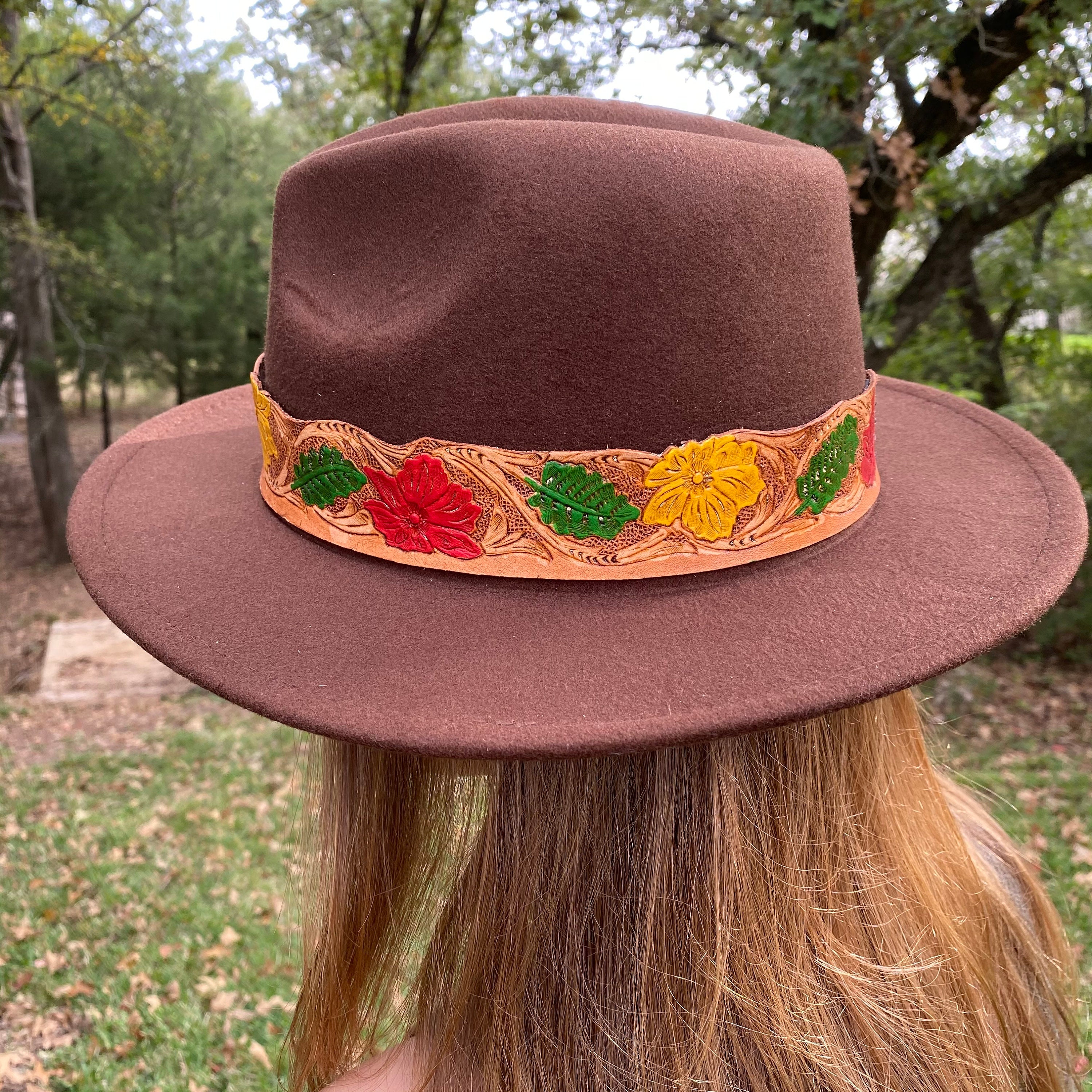 One of a Kind Fedora Felt Hat Wearable Art Coyote Desert Flowers - wide brim Painted Wide Brim - Etsy main image 4