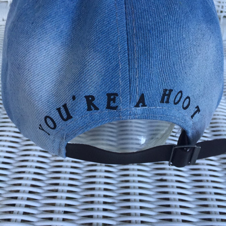 Child/'s Baseball Cap With Large Crystal Owl and Studded Bill Monogramed with You/'re a Hoot on back Denim Cotton Fabric and Adjustable