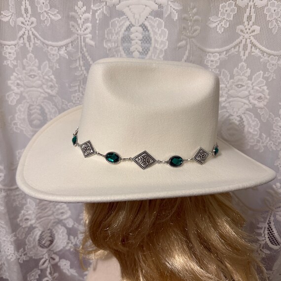 Western Hat White Vegan Felt With Chain Hat Band With Silver  display picture 3
