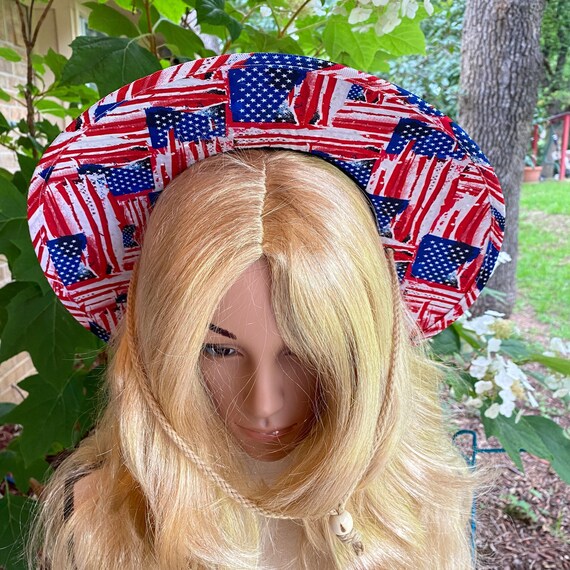 American Flag Wide Brim Sun Hat - Red White Navy Blue Red White and Blue Straw Hat With Under the Brim Lining With  main image 4