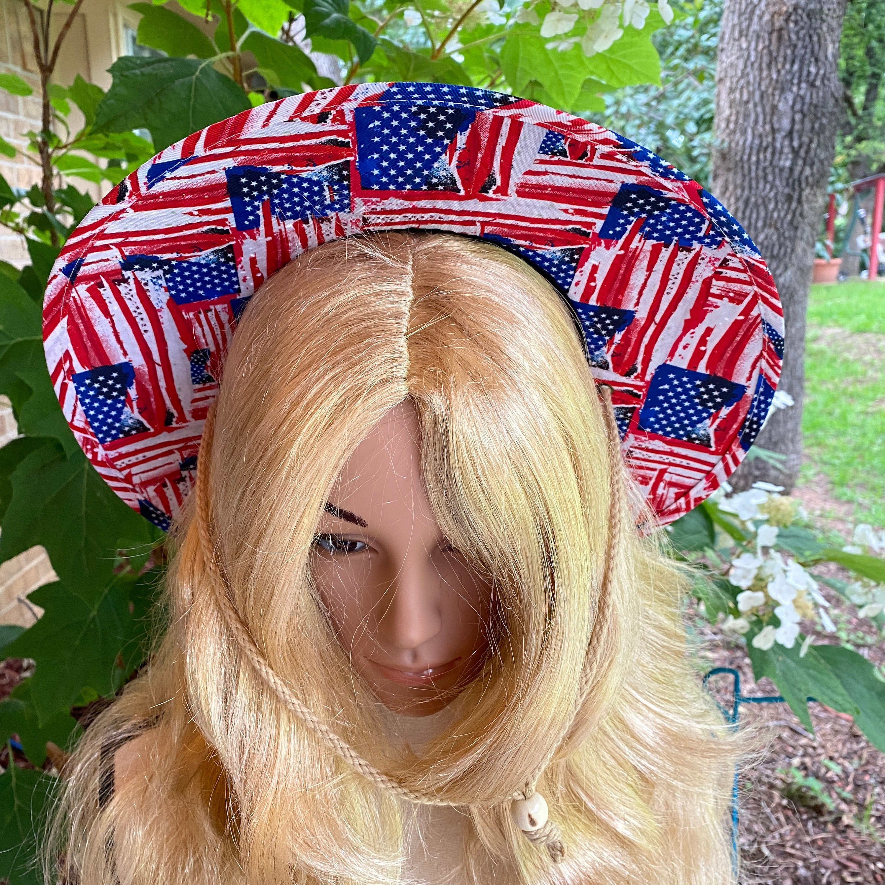 Red White Blue American Flag Bow USA Floppy Sun Hat Wide Brim Womens Patriotic 4th of July Hats, USA Flag Hats, America Flag Hats  main image 3