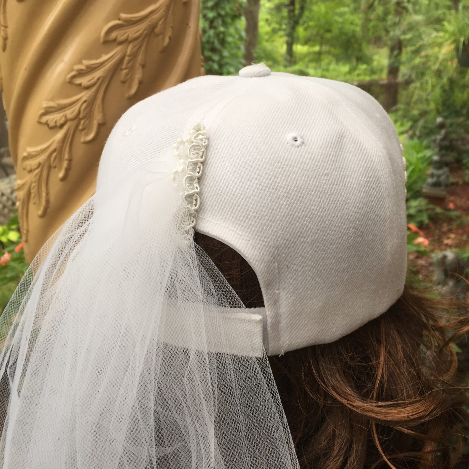Wedding White Baseball Cap with Veil for Bride with Pearls Etsy