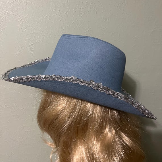 Western Cowboy Hat Denim Blue With Silver Accented Sequin  display picture 3