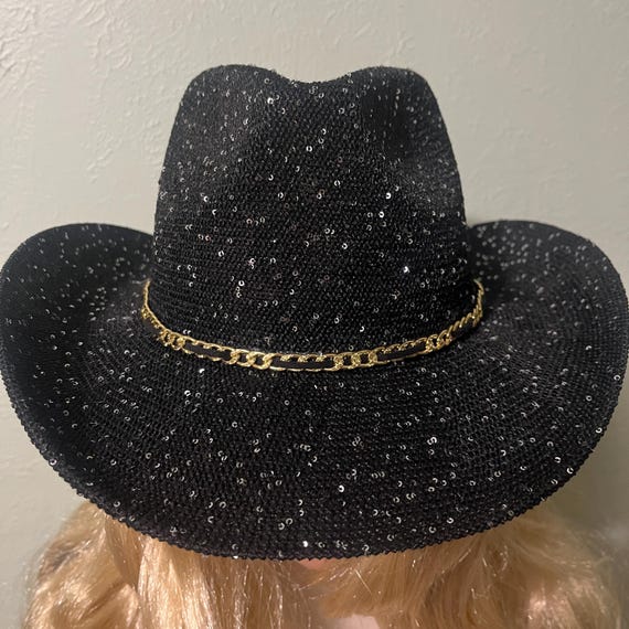 Western Hat Black Straw Accented With Sequins That Actually  display picture 3