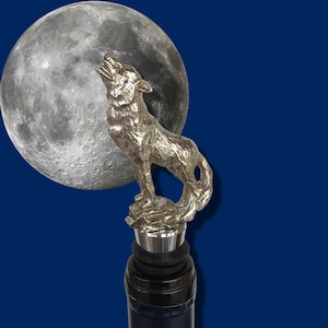 Wolf Wine Bottle Stopper.  The Pewter Figure is Cast with the Finest Jewelry Grade Pewter.  Cast and Made in Texas