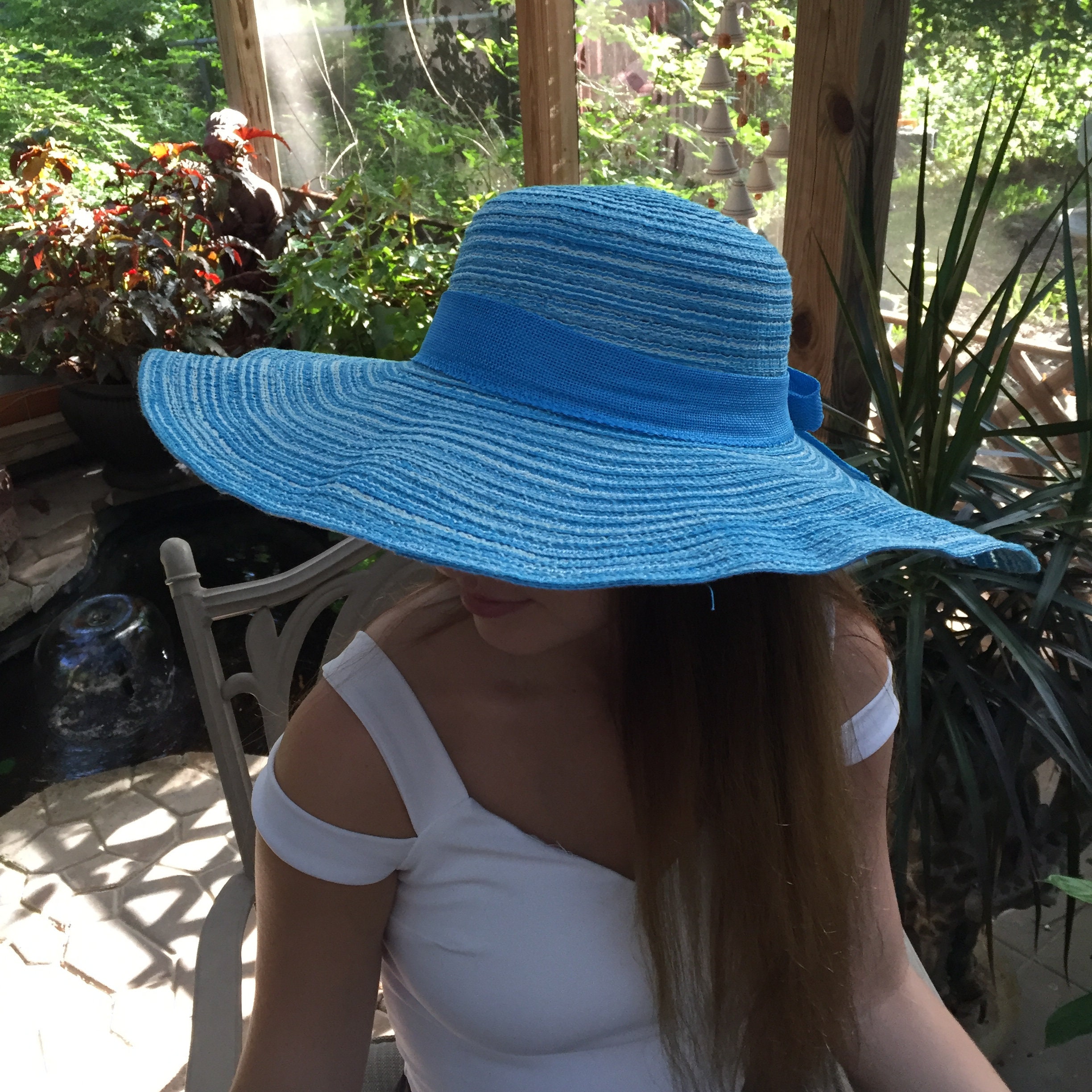 Blue Floppy Straw Hat Large Brim Sun Hat OSFM Wholesale Matte Solid Heavy-weight Floppy Straw Sun Hat for  main image 2
