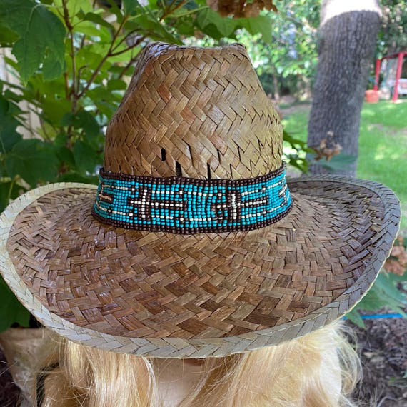 Wide Brim Boho Straw Sun Hat with Beaded Trim - Tan Sea Breeze Sun Hat - 21 main image 4
