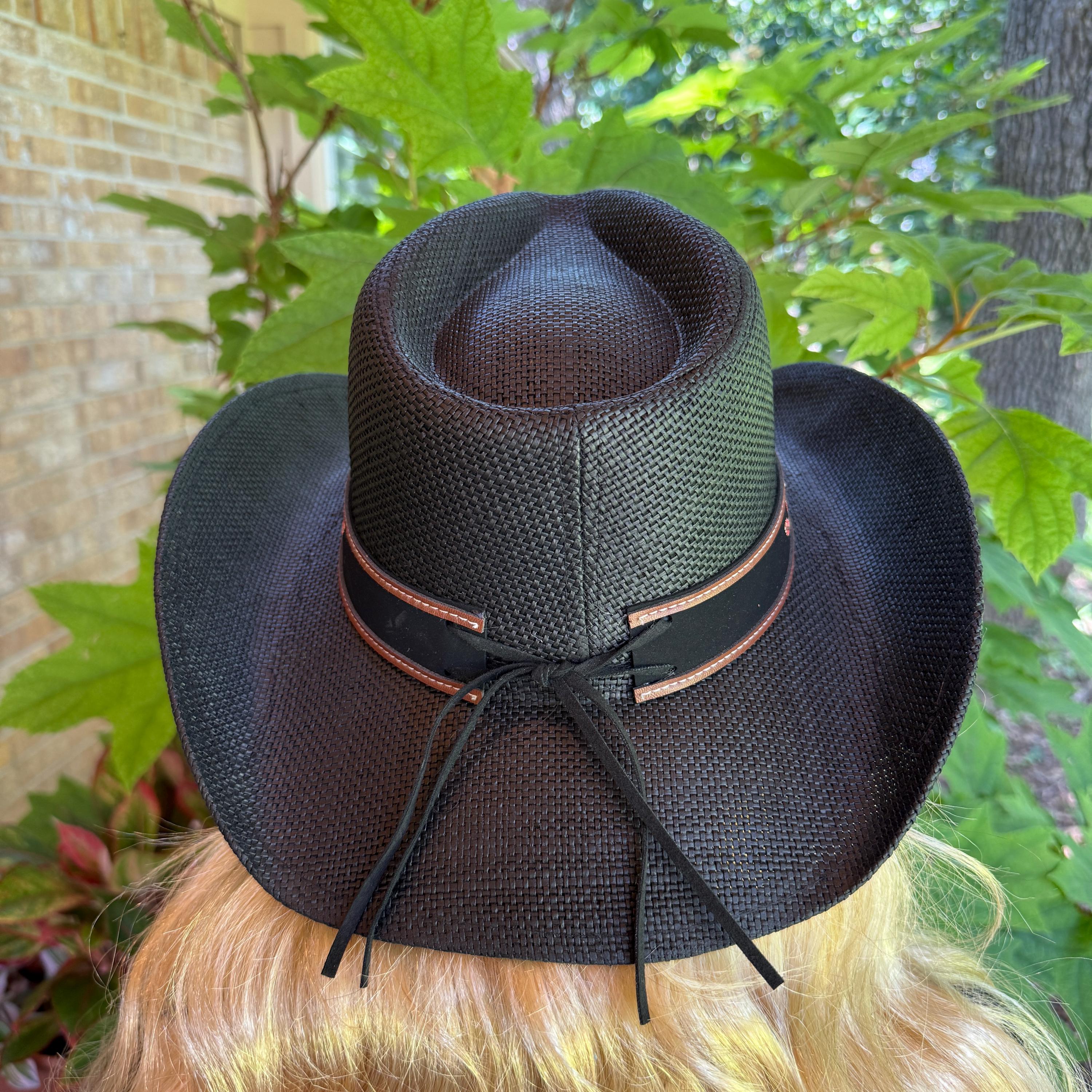 Black Wide-Brim Straw Hat with Embroidered Band and Red Tassel Accent Wrangler Women main image 4