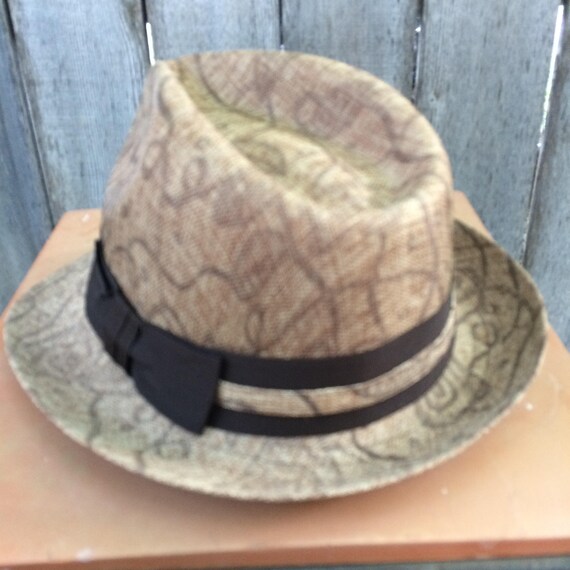 Beige Print Fedora With a Wide Brown Hat Band With a Small  display picture 3
