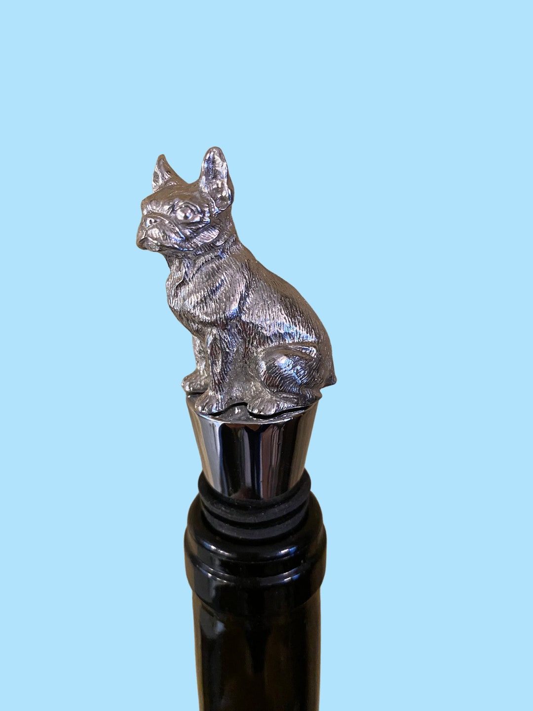 Boston Terrier Wine Bottle Stopper. The Pewter Figure is Cast with the Finest Jewelry Grade Pewter. Cast and Made in Texas