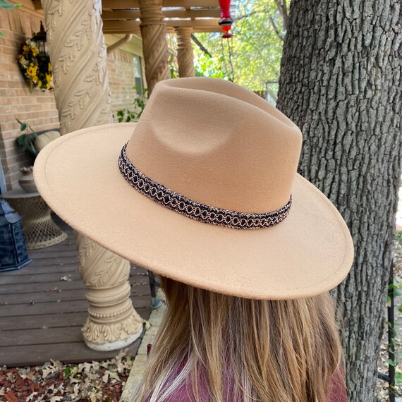 Fedora Beige, Tan Felt Wide Brim, Braided Black & Tan  display picture 1