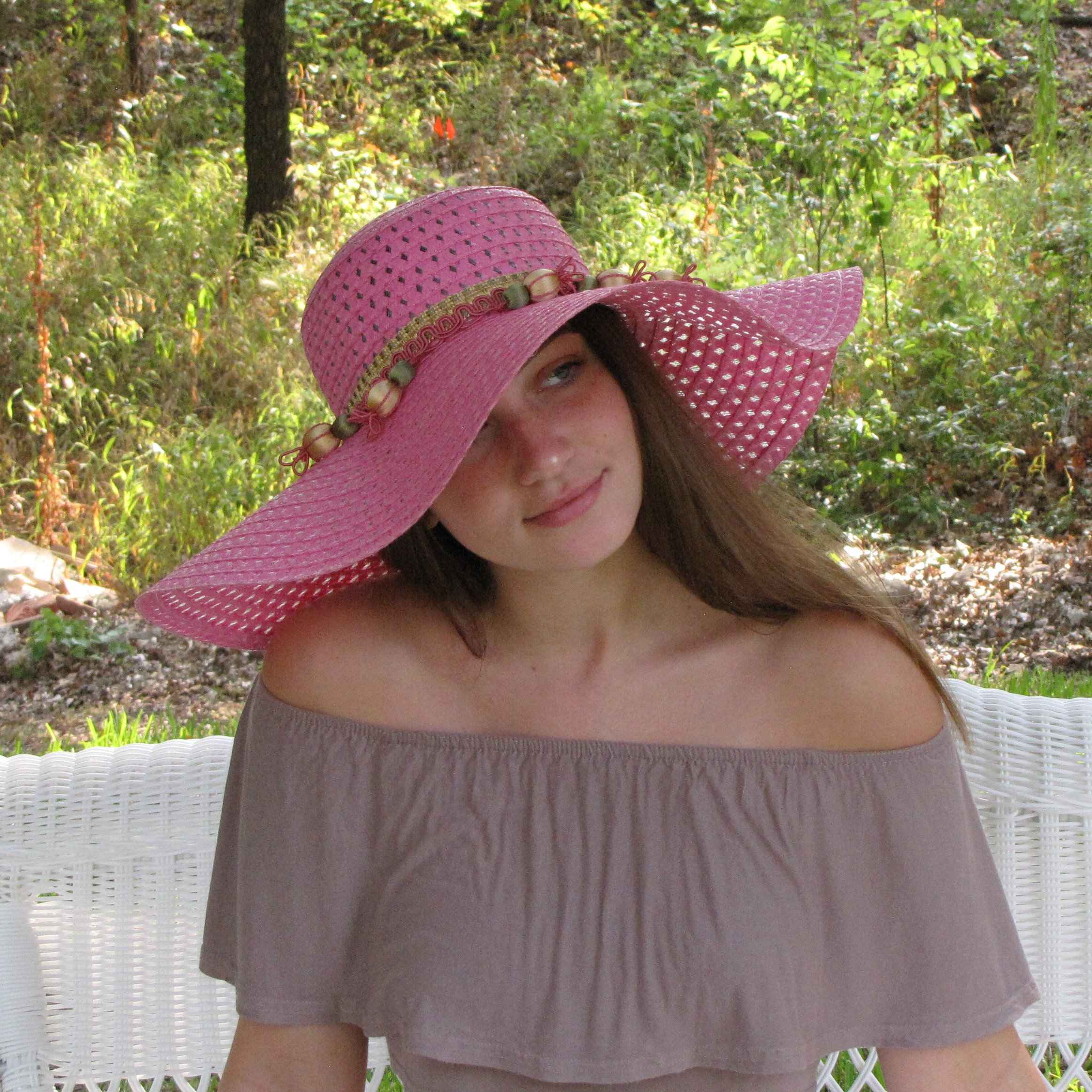 Pink Wide Brim Floppy Hat With Unique 