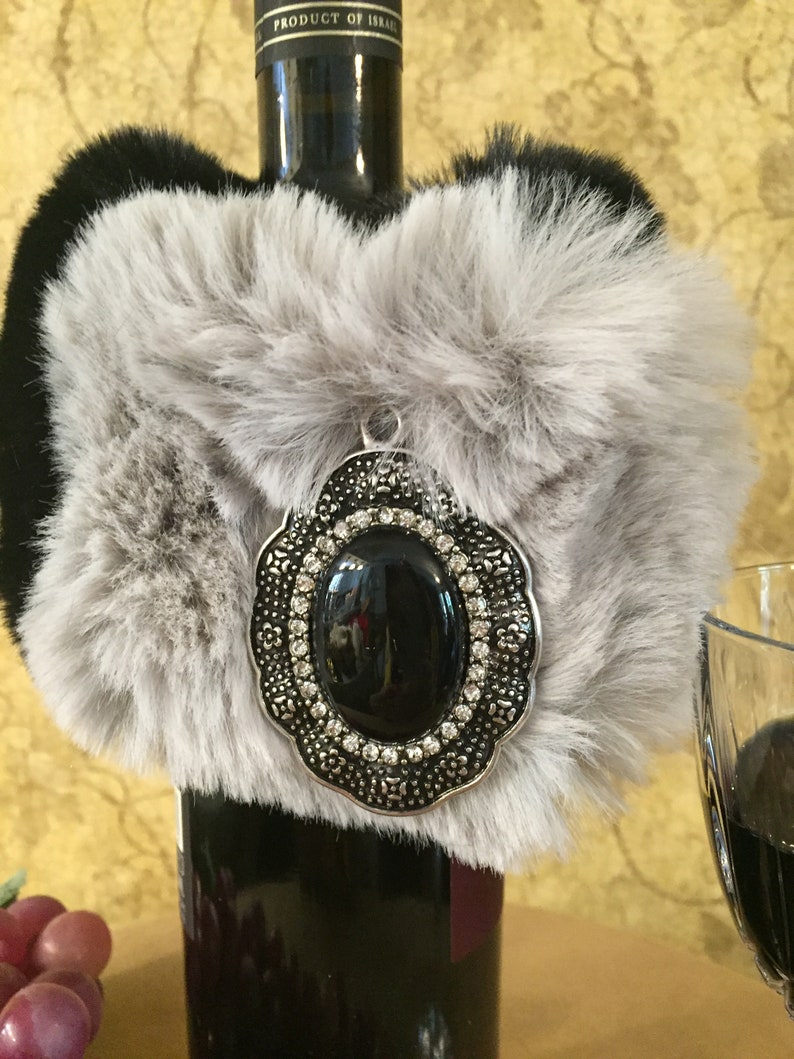 Wine Bottle Wrap/cover/cozy Made of Grey and Black Faux Fur & Etsy UK