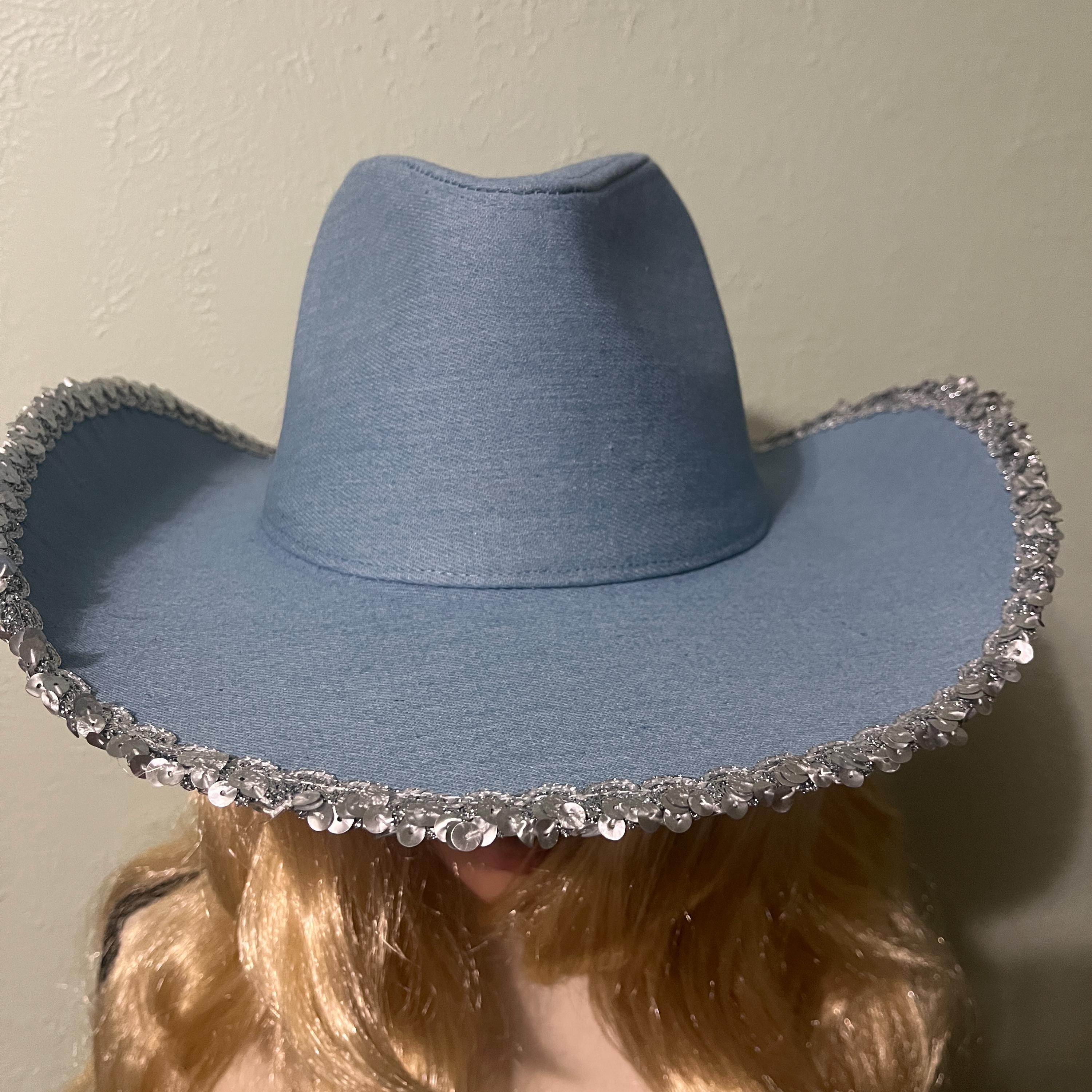 Stylish Blue Western Hat with Silver Detailing Silver Concho Chain Hat Band with Blue Stone – Adjustable  main image 4