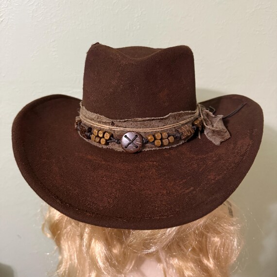 Antiqued Brown Cowboy Hat With a Unique Brown Fabric Hat  display picture 1
