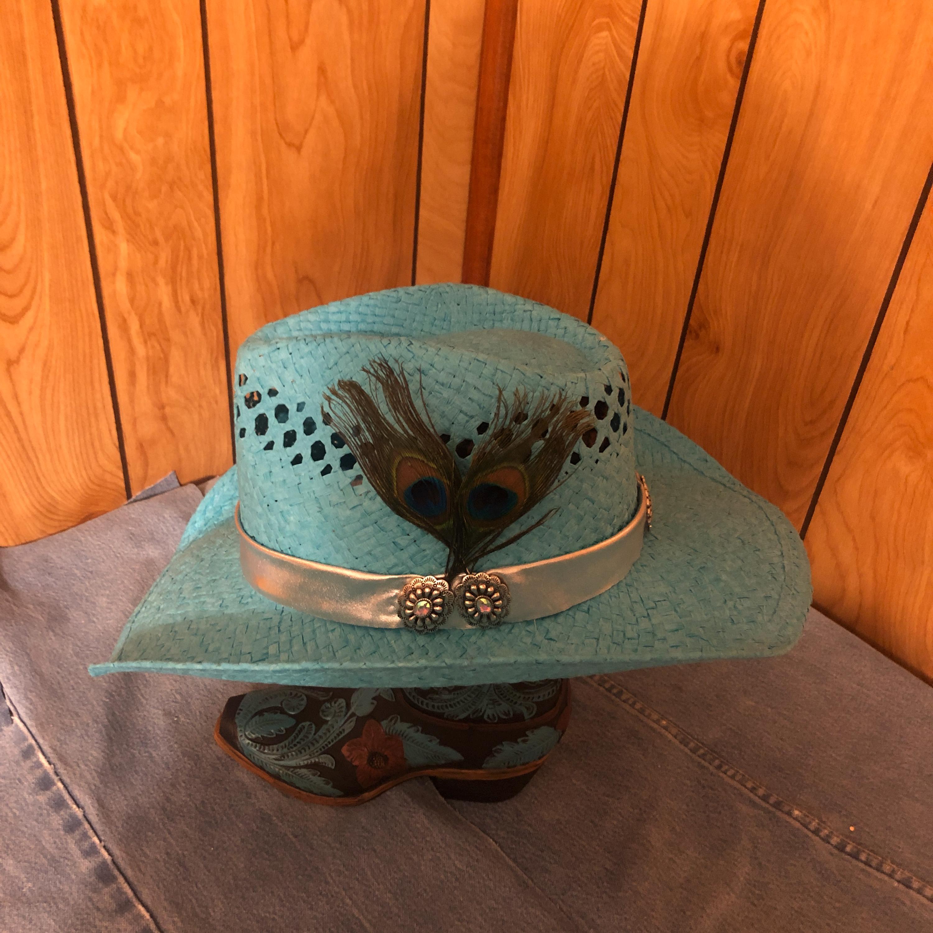 NWT Light Blue Silver Concho Band Western Cowgirl Cowboy Hat Wide Brim Festival Navajo Leather & Silver Concho Hat Band | Cowgirls & Indians main image 3