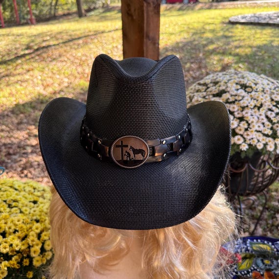 1426 Black Straw Cowboy Hat Western With Bracelet Decorative Bands And 61Ae-OVeuqL._AC_UY1000_.jpg main image 3