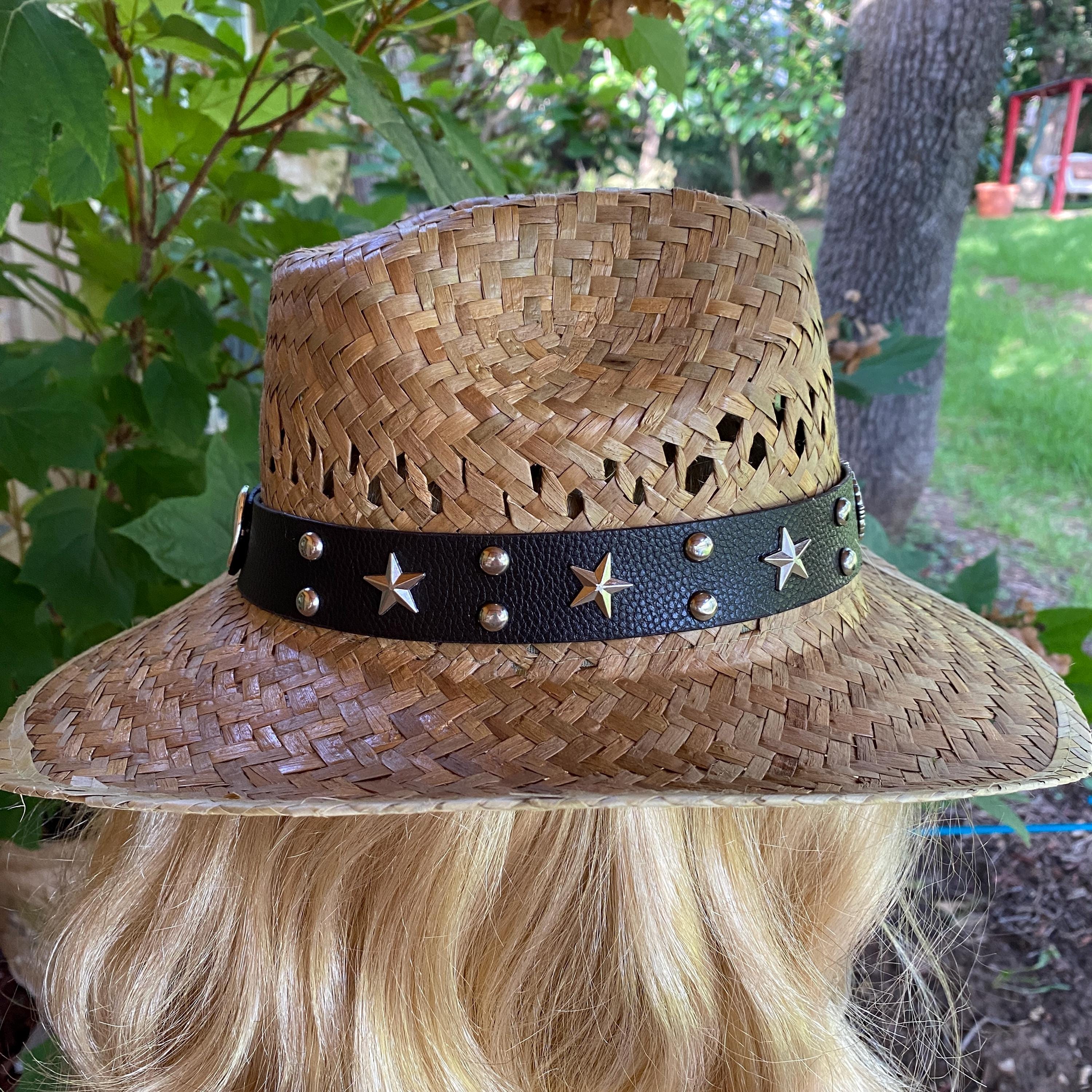 NotPrada Tan Straw Fedora with Black Trim and Logo Plaque Tan Straw Fedora Style Hat With Fun Black Hat Band  main image 2
